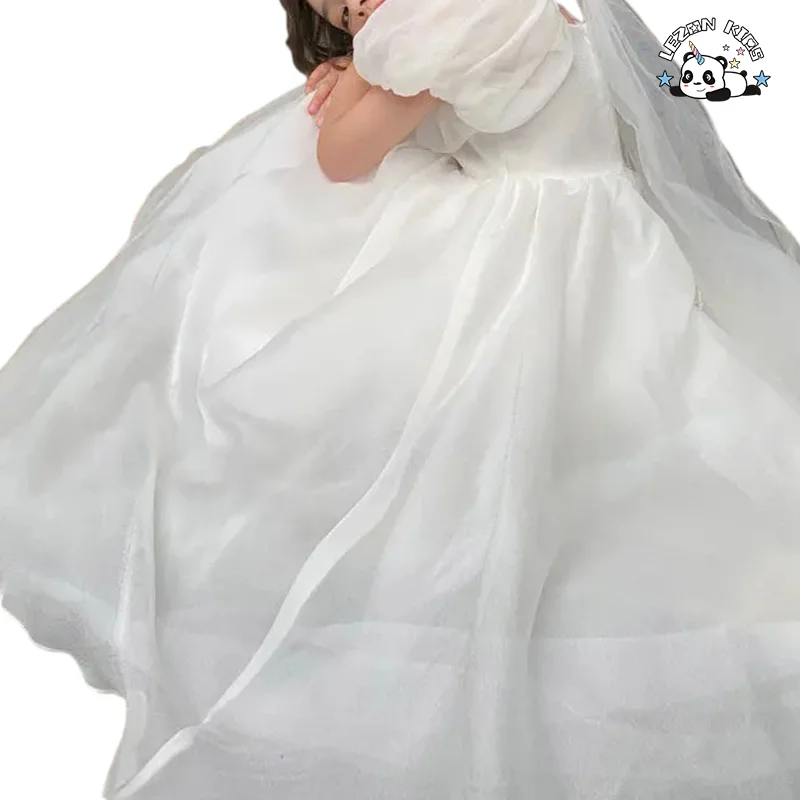 LEZONKIDS - Children 2023 summer new white dress princess dress children's flower child performance long skirt